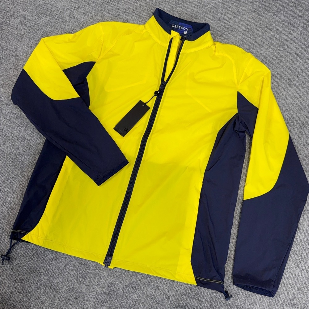 Greyson Jacket Men Medium Yellow Navy Golf Colorblock Trailwolf Windbreaker NEW